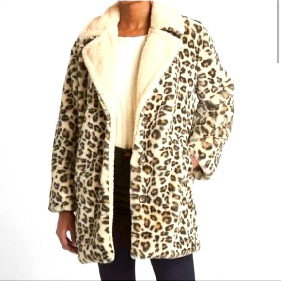 ๐๐Gap Faux Fur Cheetah Print Long Coat. Size medium - Picture 1 of 12